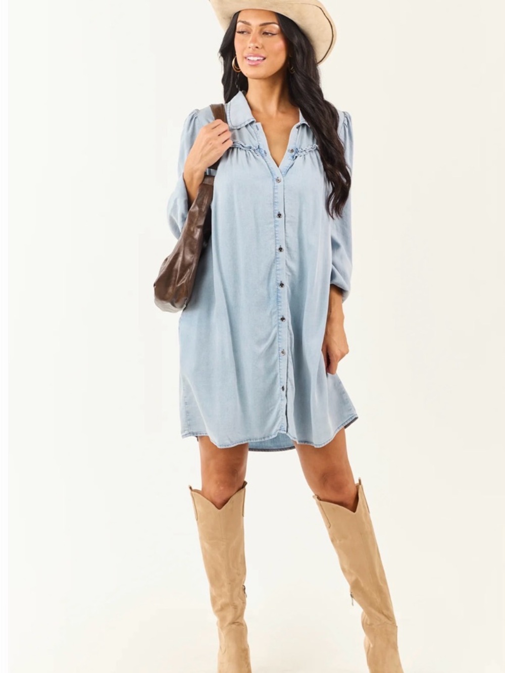 Doe & Rae Light Blue Denim Button-Front Dress - Picture 2 of 5